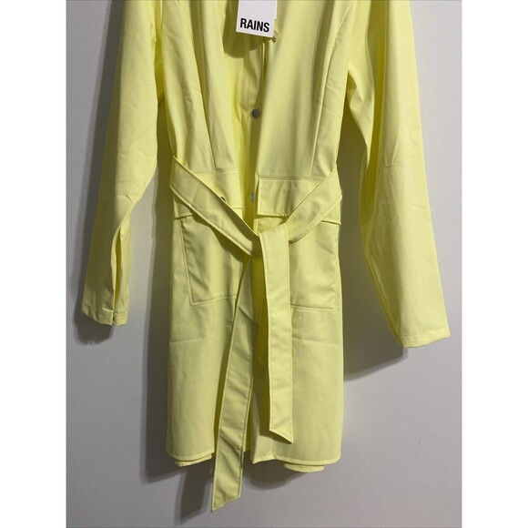 Rains Jacket Curve W Women's L Yellow Snap Button Pockets Hooded Belted NEW - Picture 4 of 10
